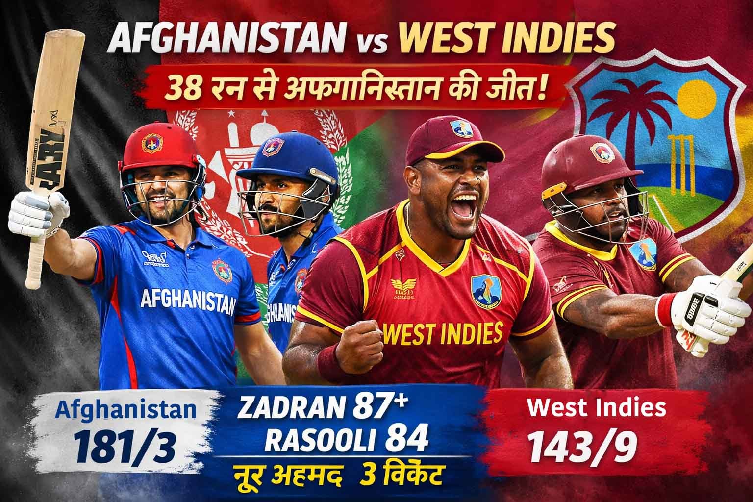 Afghanistan vs West Indies WI vs AFG Match Result
